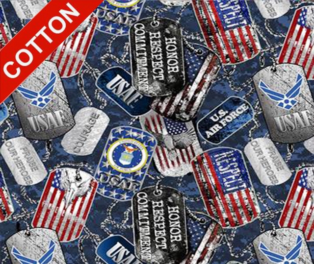 United States Military Dogtags Air force Cotton Fabric